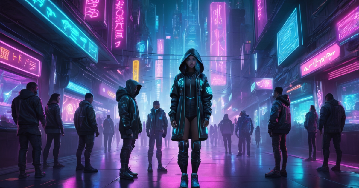 crowded cyberpunk street 